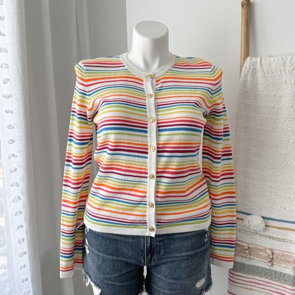 Colette Mordo for Sadimara Rainbow Striped 100% Cotton Buttoned Cardigan Small - Picture 1 of 8
